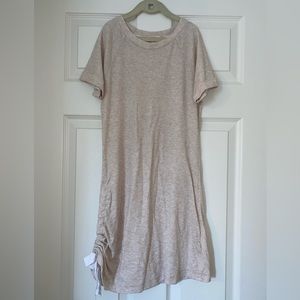 tan tshirt dress with cinched side